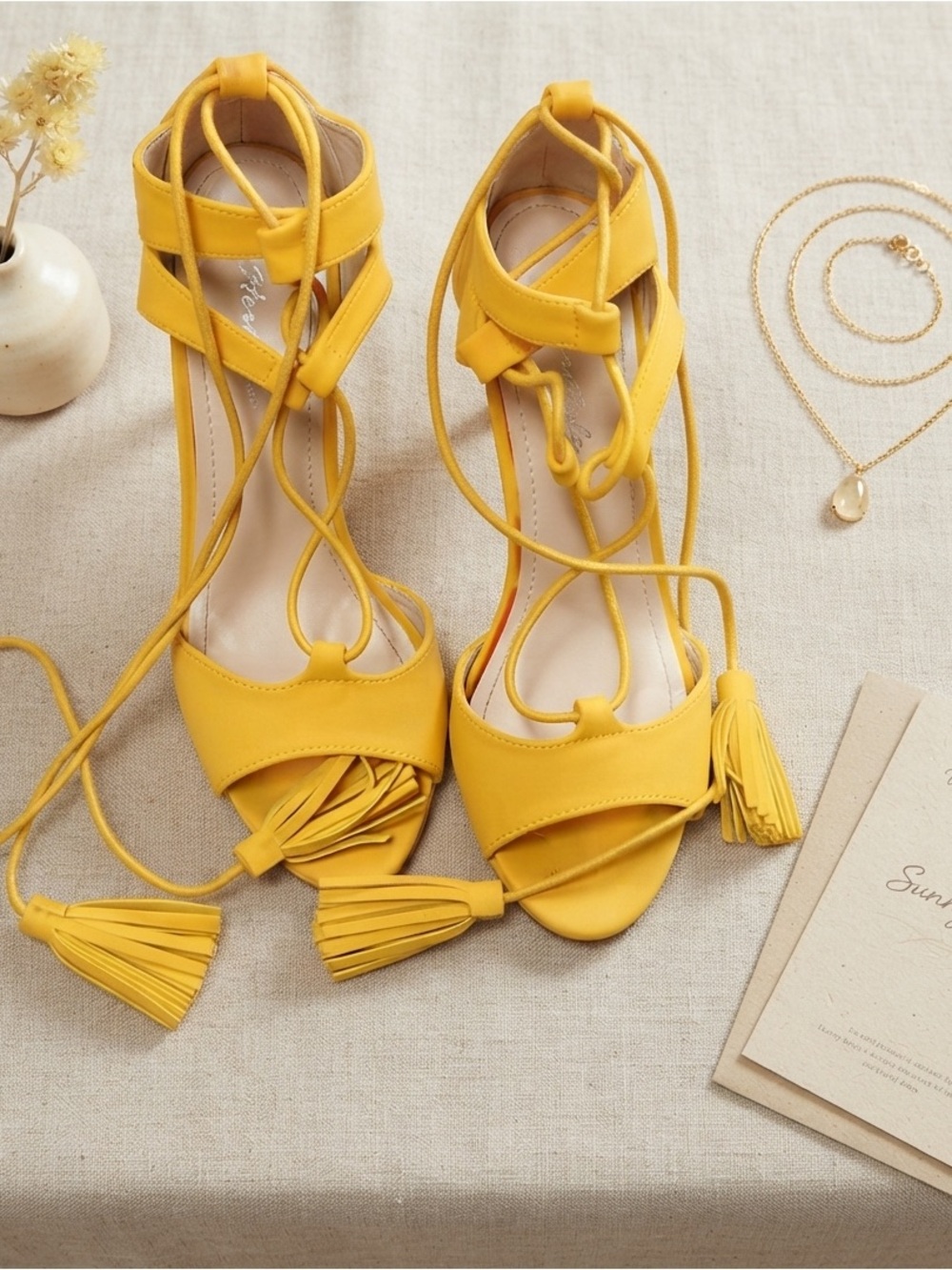 Mustard tie up heels